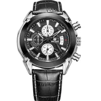

MEGIR 2020 Casual Chronograph Man Luxury Quartz Watches Men's Genuine Leather Military Sport Wristwatches