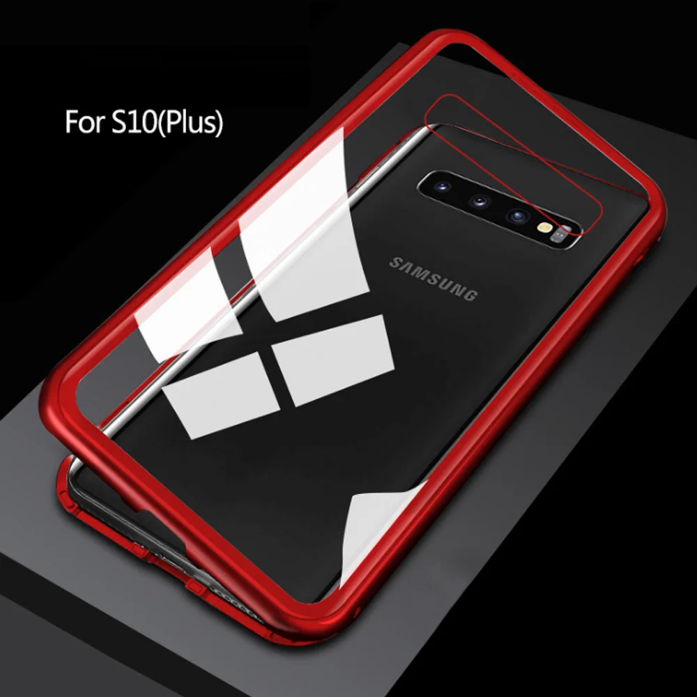 In stock Magnetic full Metal Tempered Glass cover For Samsung S10Plus S10 S10lite flip cell phone case