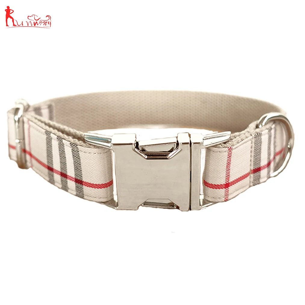 Wholesale Adjustable Nylon Pet Dog Collar with Leash Harness, Classic  Scottish Beige Plaid Pattern Designed From m.