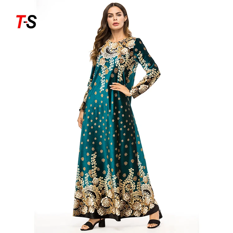 

Long-sleeved fashion boutique print abaya muslim dress islamic clothing