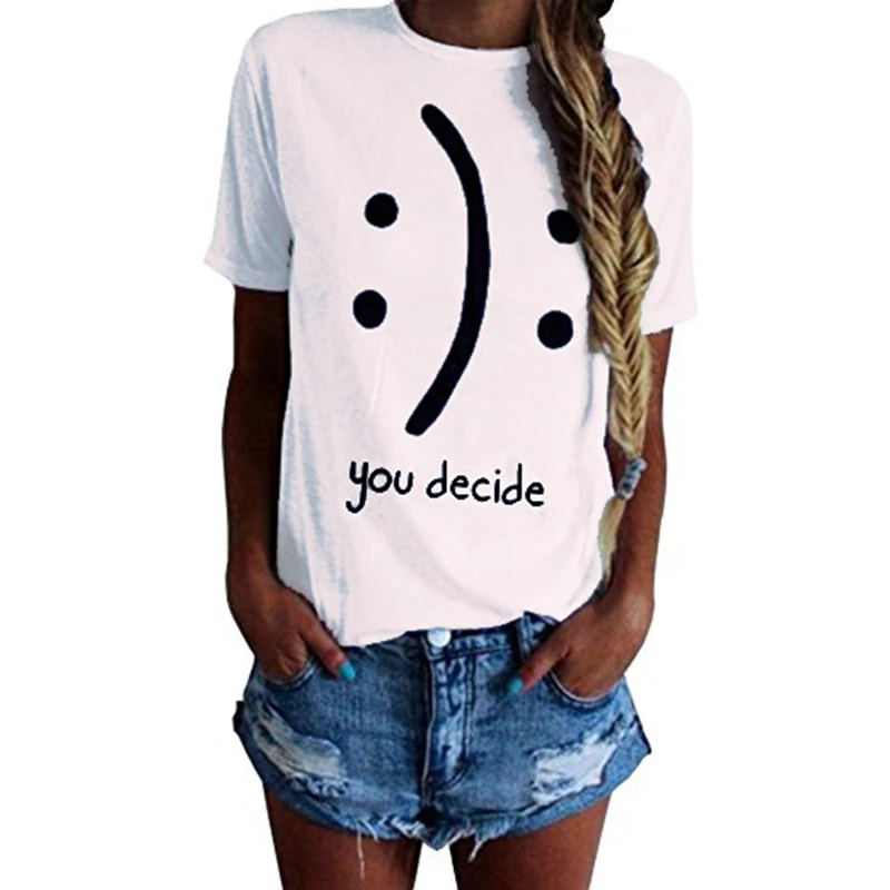 

European and American woman Summer personality printing Short sleeve T-shirt Ladies blouse Large size, N/a