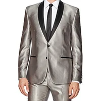 

2 Piece Latest Design Men Suit Silver Coat Pant Men Suit Groom Wedding Suit