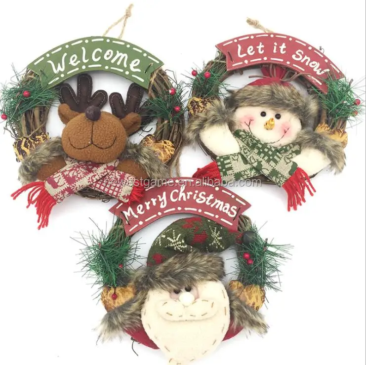 

Factory direct Christmas wreath Christmas doll small rattan ring hung pieces Christmas door decorations 22*22*4cm