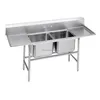 2 Two Bowl Commercial Stainless Steel Compartment Sink with Double Drainboard