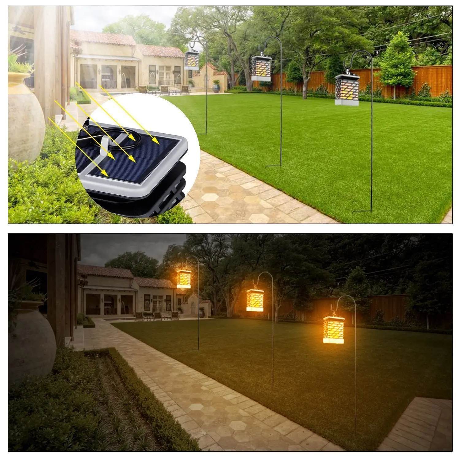 Solar Lights Outdoor Espier LED Flickering Flame Torch Lights Solar Powered Lantern Hanging Decorative Atmosphere Lamp