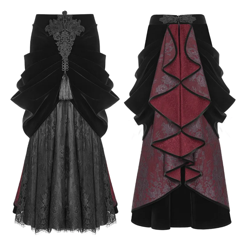 WQ-364 PUNK RAVE Gothic Palace Gorgeous girls sexy long  half pleated skirt