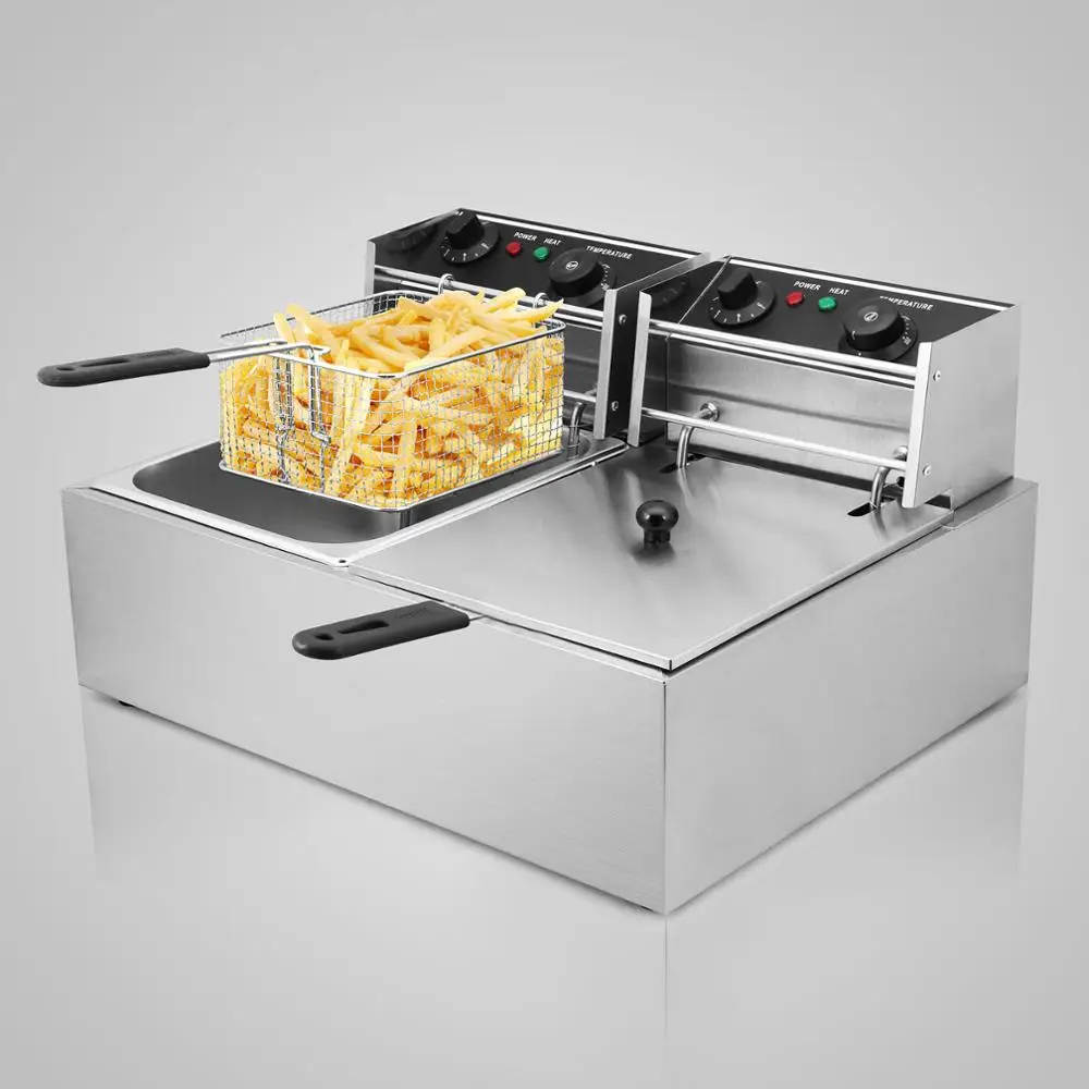 20l Electric Fryer Deep Fryer Stainless Steel Double Tank Fat Chip