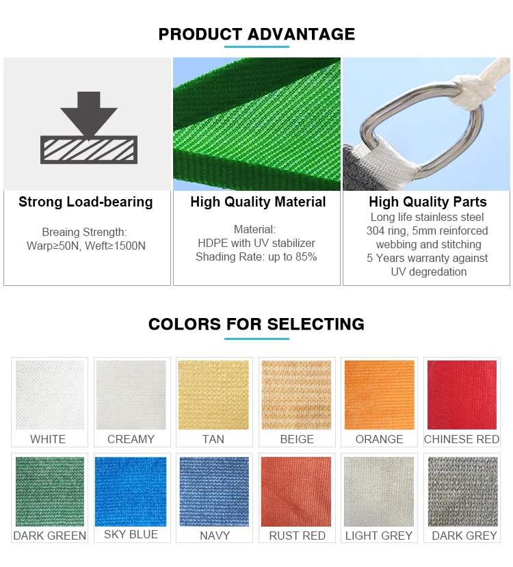Anti UV Sun Shade Sail Colorful HDPE Shade Sail