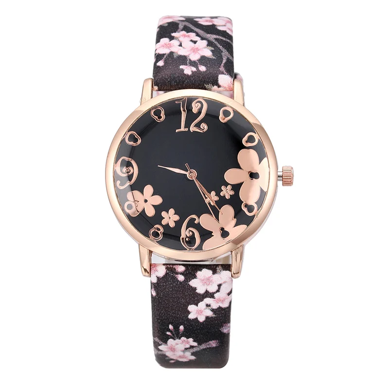 

WJ-7877 Beautiful Flower Leather Band Creative Latest Woman Watch Best Selling Match Color Stylish Charming Ladies Watches, Mix