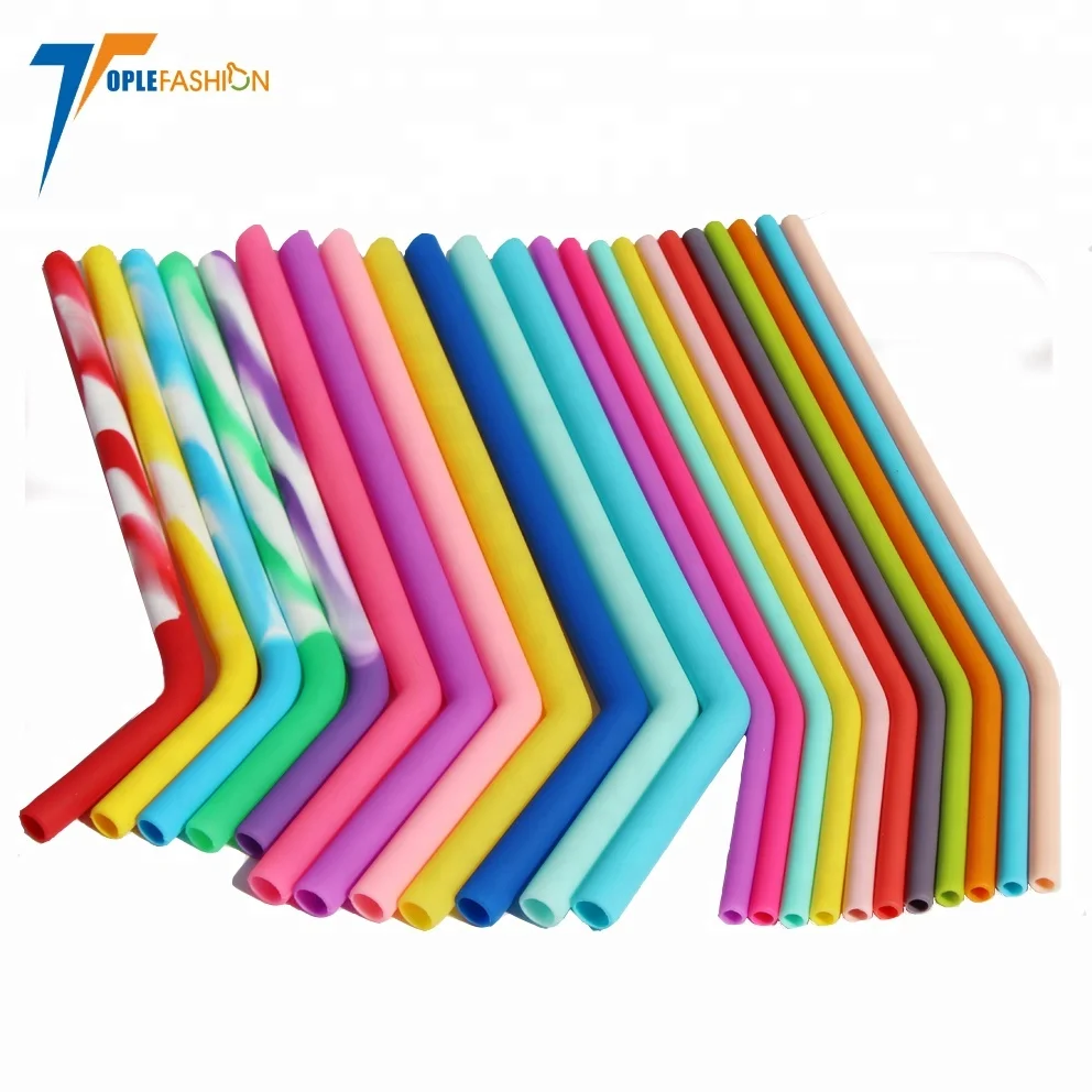 

Reusable long slender flexible smoothie Silicone Straw with cleaning brushes for hot drink, Custom color