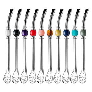 Image of New Style Reusable Stainless Steel Drinking Straws With Filter Spoon