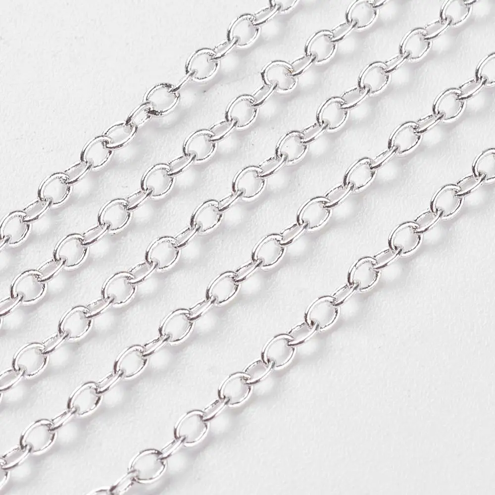 

PandaHall Brass Cable Chains Nickel Free with Spool Silver Chain Jewellery 2x1.5x0.5mm about 92m/roll