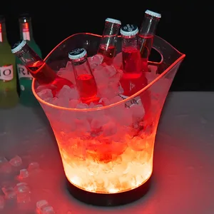 Image of new style spirit branded beer champagne wine ice bucket clear acrylic plastic with led light cooler tongs
