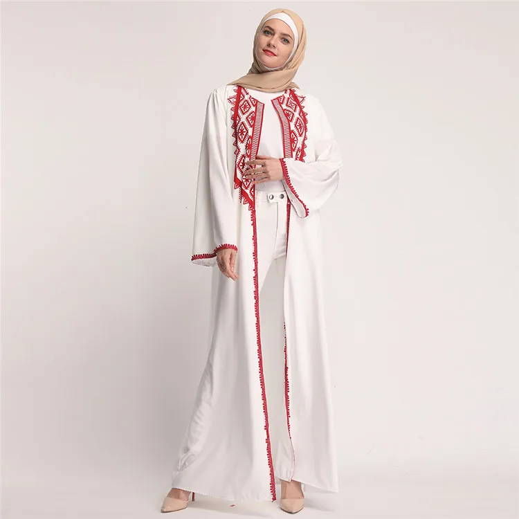 

Newest design soft crepe arabic white dubai islamic clothing muslim open abaya dress