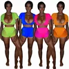 Free Shipping sexy neon green pink color two piece activewear women gym clothes running Sports wear Deep V Short T shirt pants