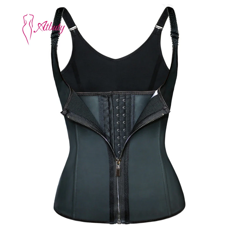 

Wholesale 100% smooth natural latex zipper waist cincher vest, Black