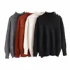 Solid color side neck with buttons woman winter turtle neck pullover sweater