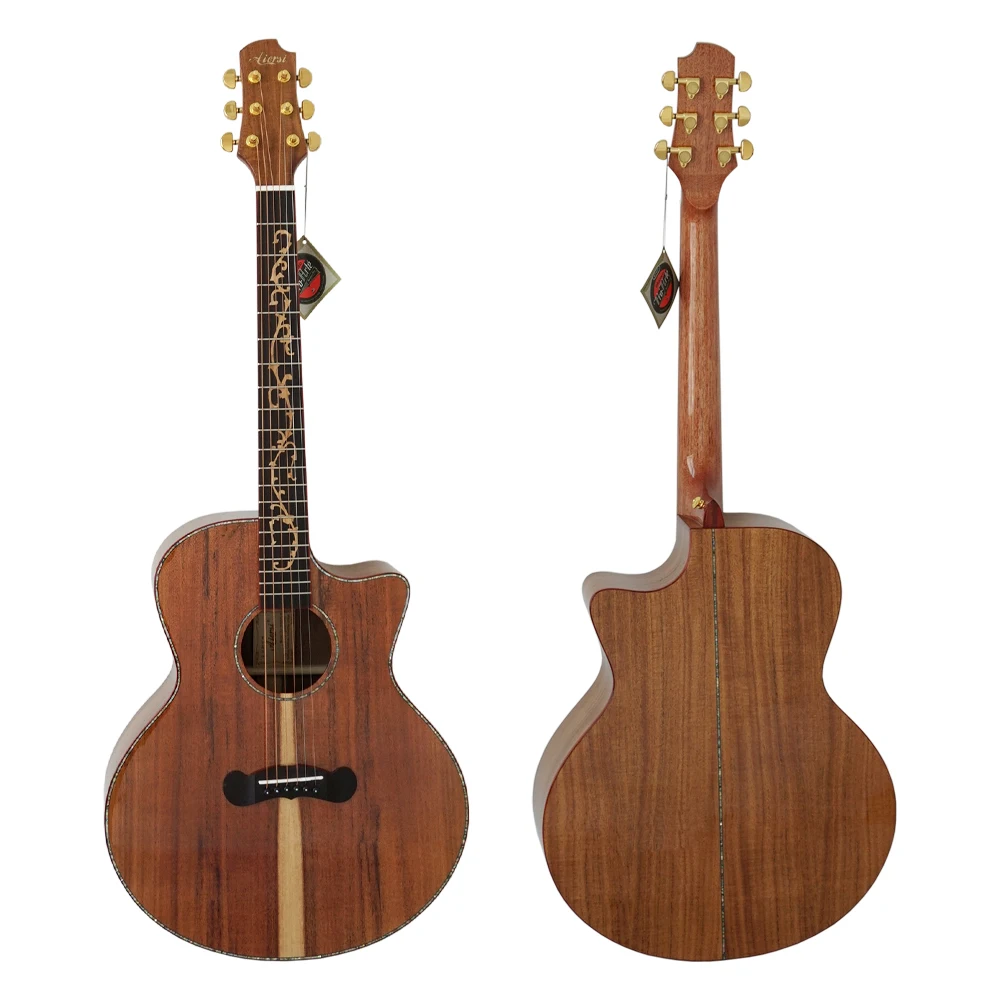 

Handmade Professional Solid Top Koa Jumbo Acoustic Guitar, Natural