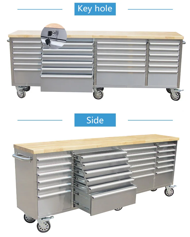 Rolling Stainless Steel Workbench With Drawers 96 Inch Tool