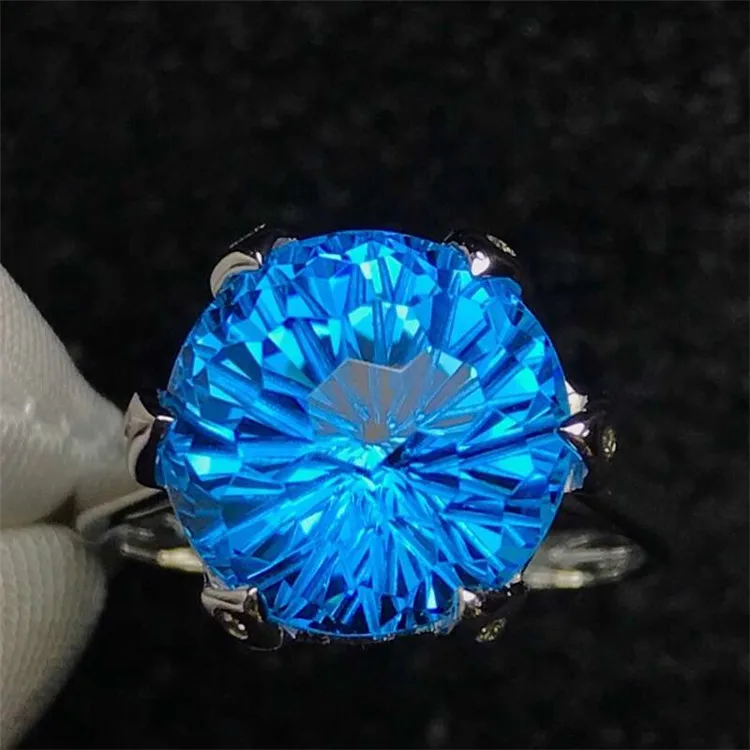 

hot sell beautiful personalized statement jewelry 18k gold finger ring 7.3ct natural blue topaz ring for women