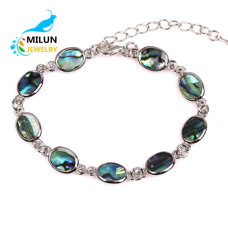 

Custom adjustable Chain Women Jewelry colorful Oval Charm natural abalone shell bracelet women, Picture