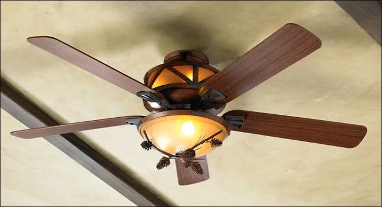 Coffee shop country decor rustic wrought iron led fancy ceiling fan light