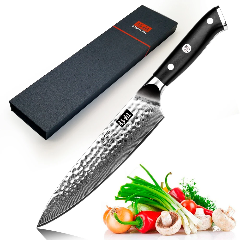 

SHAN ZU 8 inches Hammered AUS-10V Damascus Chef Knife