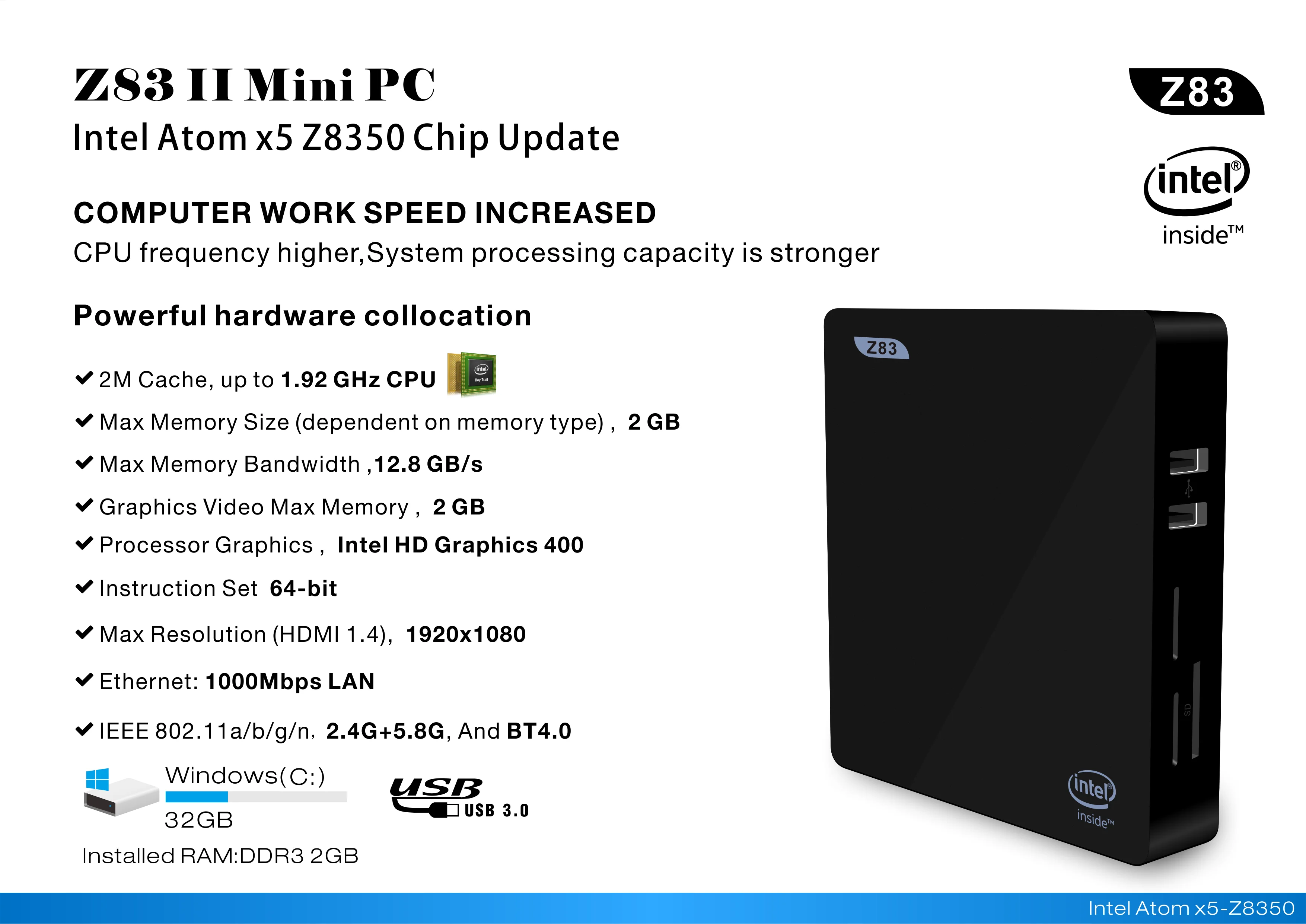 Hot Selling New Mini Pc Z Ii Mini Pc With Cpu X5 Z50 Win 10 Linux System 2gb 32gb Wifi 5 8g And Bt Set Top Box Buy Z Ii Mini Pc Win 10