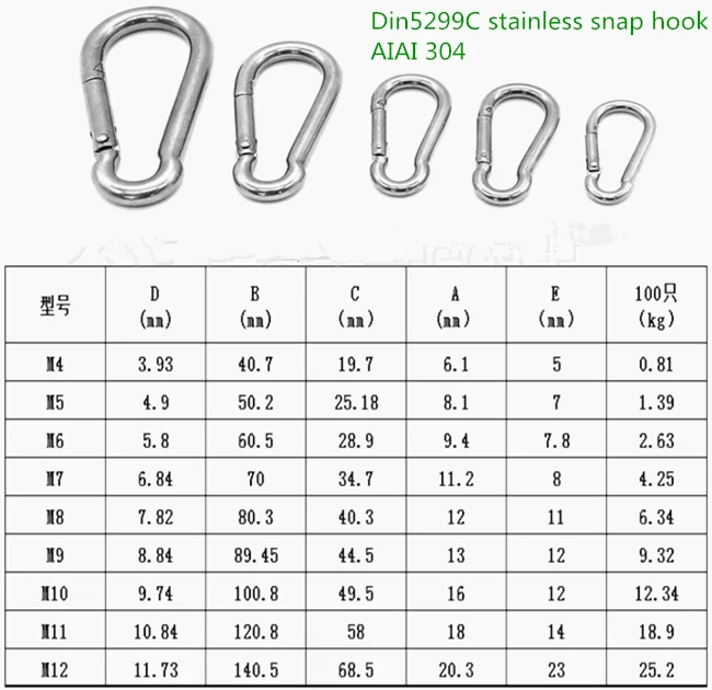 AISI 304 stainless steel safety spring snap hook safety hook, View