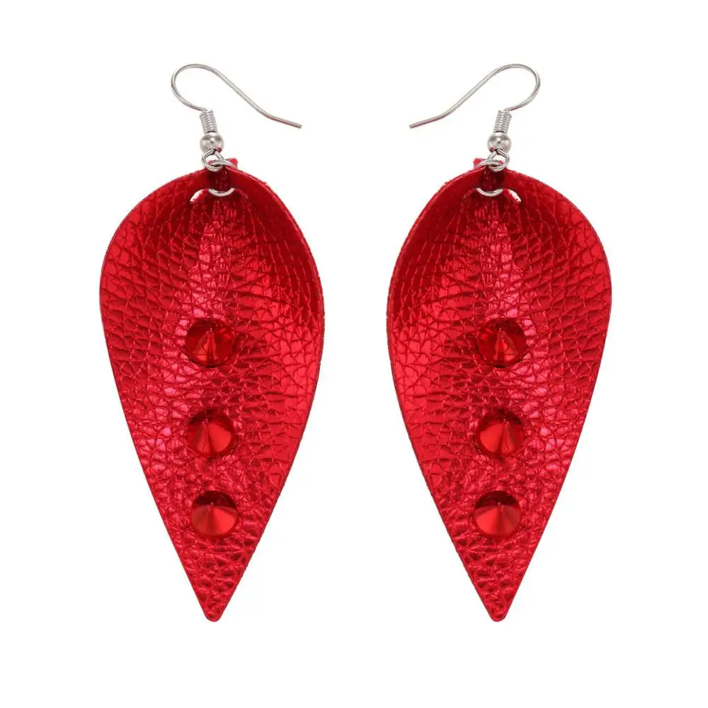

Fashion Leaf Shaped Leather Earrings For Women Wholesale, Champagne black silver rose-red gold