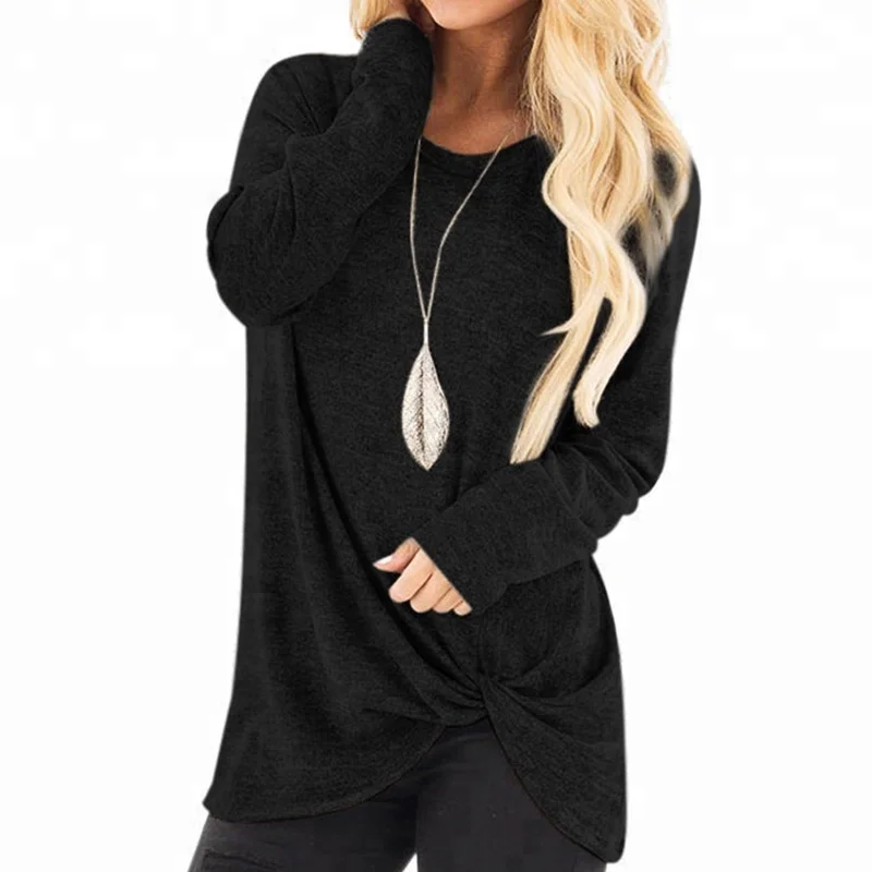 

New Arrive Autumn Winter Hot Selling Elastic Cotton Twisted Knot Long Sleeve T Shirt And Top For Women Girls