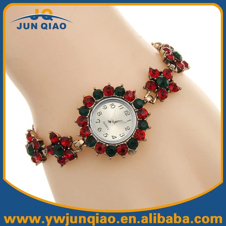

Red Stone Vintage Watches Ladies Flower Wrap Bracelet Watch Women