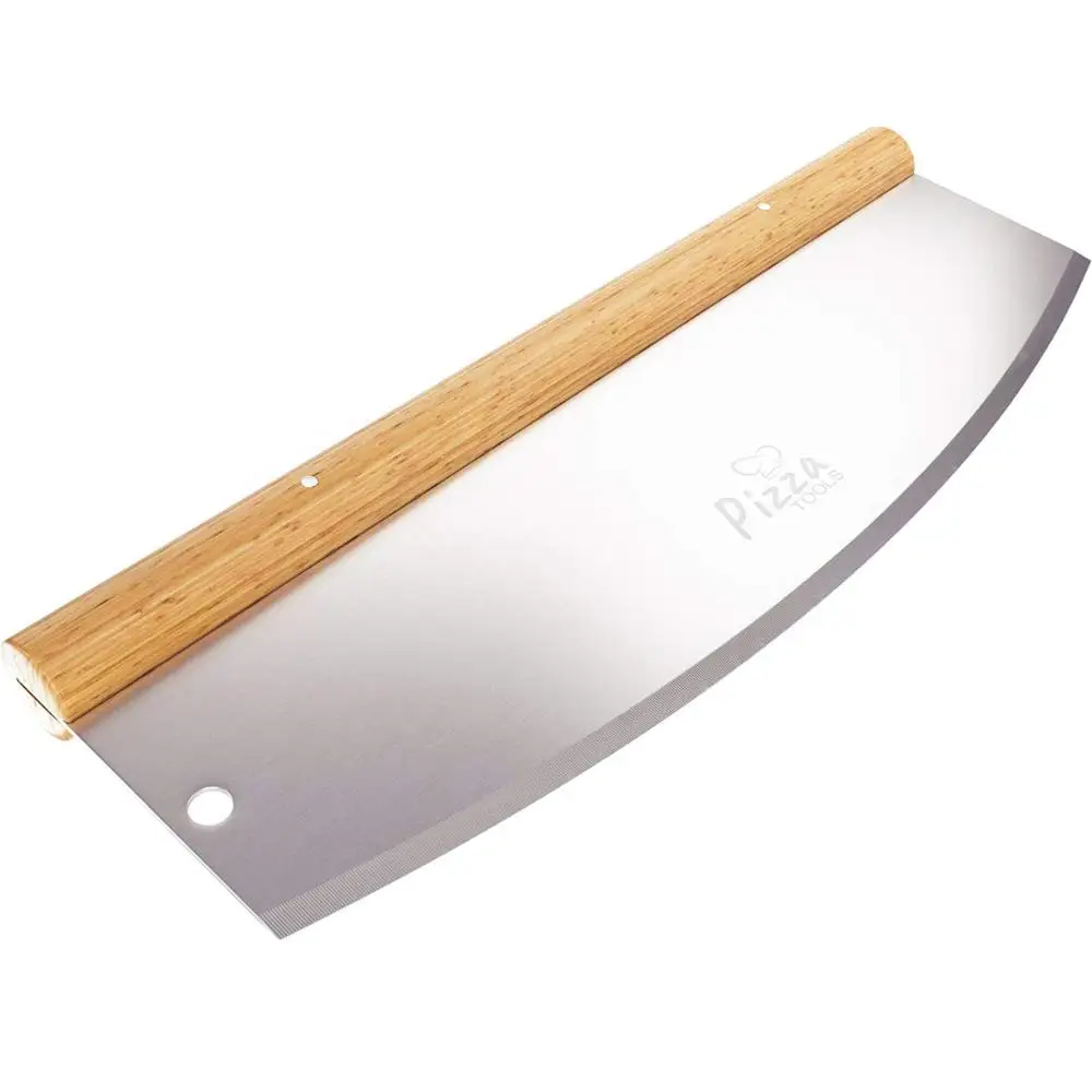 

430stainless steel blade rocker pizza cutter knife with rubber wood handle