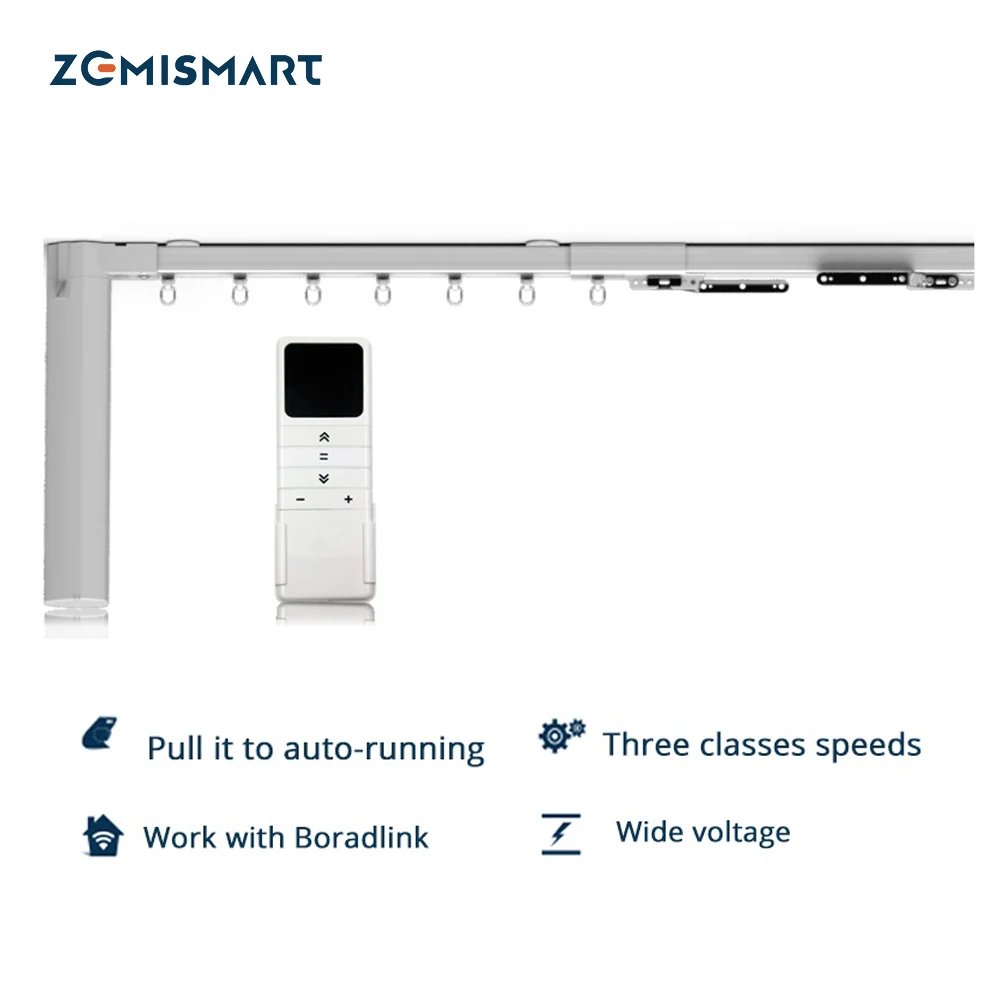 

Zemismart Automatic Slide Curtain Motor Customized Electric Blind With Track RF Remote Control Compatible with Broadlink