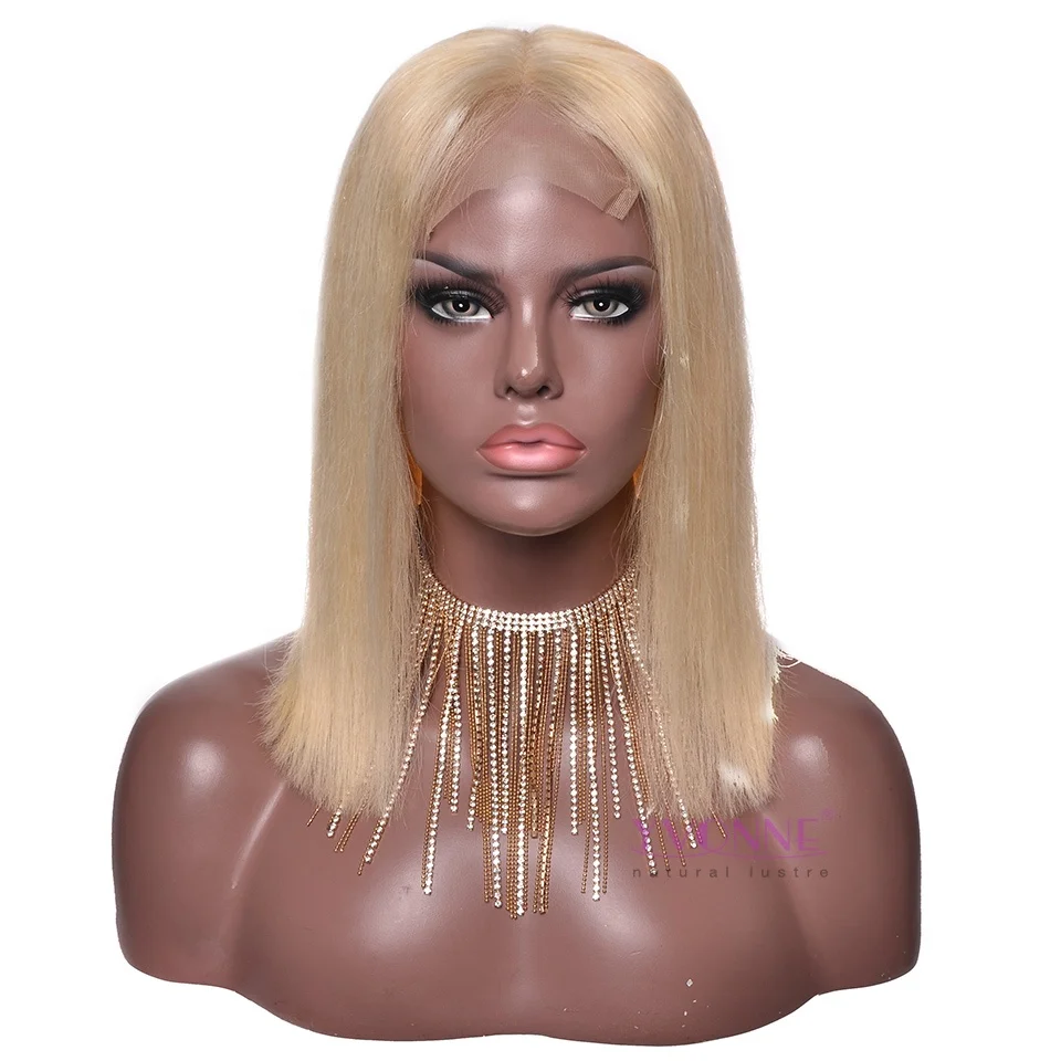 

Transparent blonde straight wig human hair 613 lace frontal wig