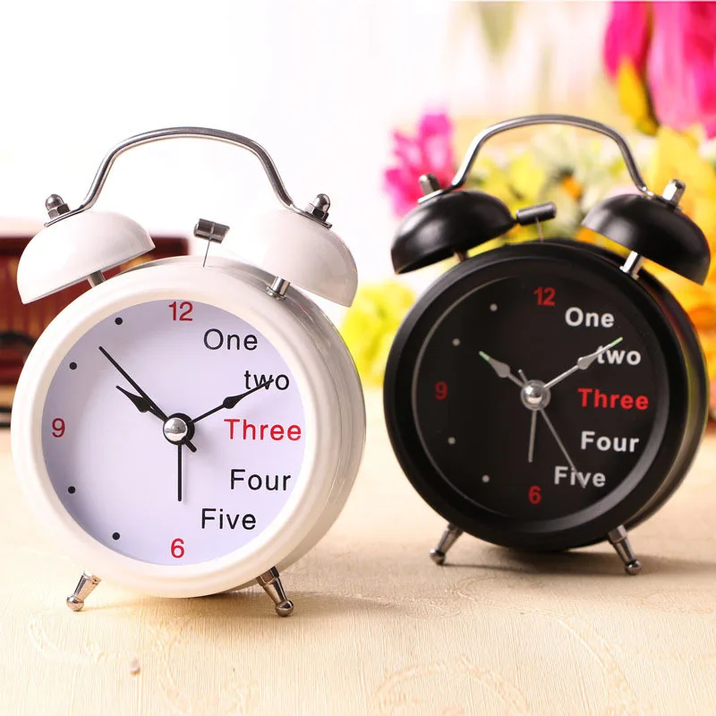

High quality stainless steel Mini table alarm clock night light clock with factory price, Black