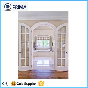 Double Glazed Glass Interior Wooden Rounded Door With Grill