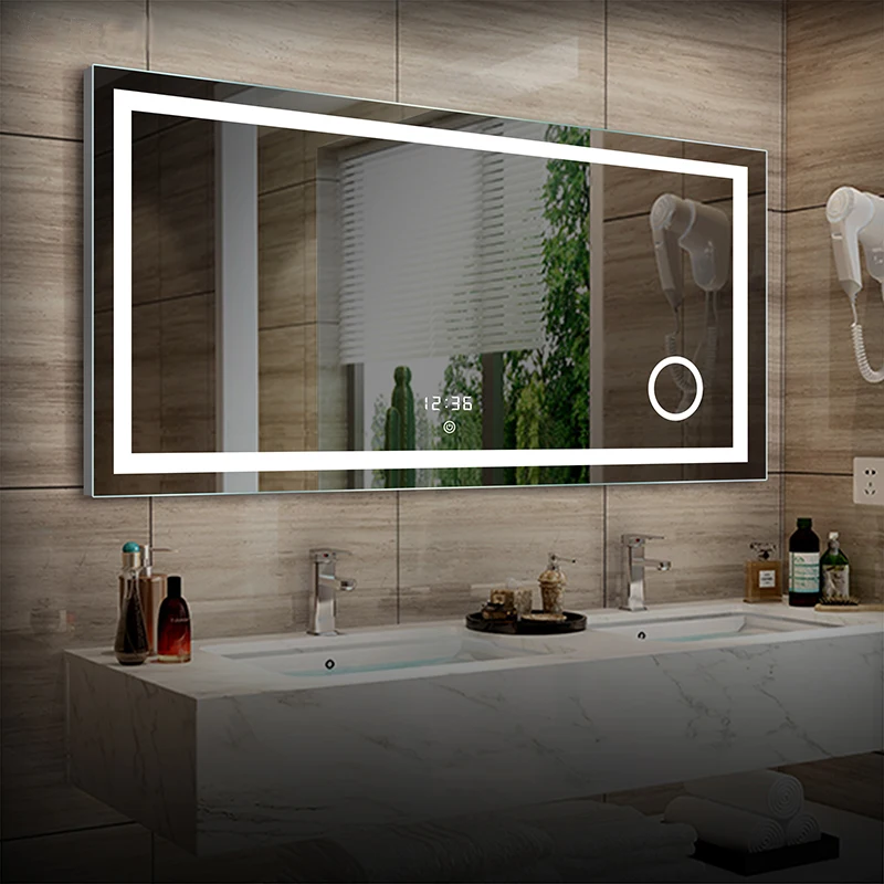 

Salon Rectangle Large Frameless Vanity Wall LED Lighted Makeup Mirrors, Silver