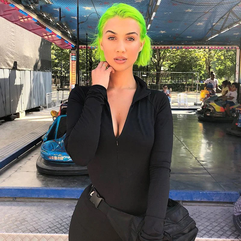 

Solid long sleeve high neck zipper high waist bodycon sexy stretchy dresses 2019 autumn winter women fashion casual set