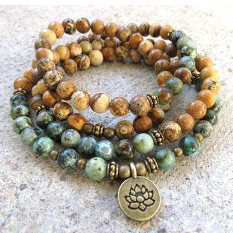 

SN1547 108 mala beads Bracelet Lotus Yoga Meditation Jewelry Stacking Bracelet Beaded Bohemian Mala Bracelet, As picture