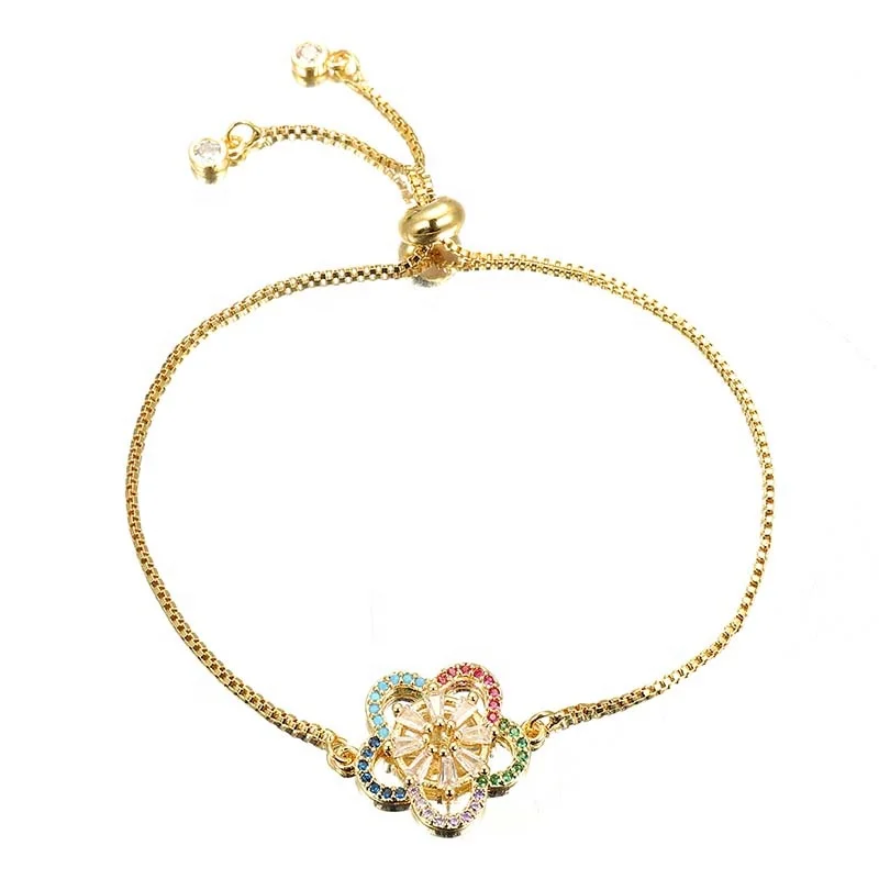 

Flower Shape Chains Bracelet, Delicate Link Bracelet, Designer Style Adjustable Bracelet