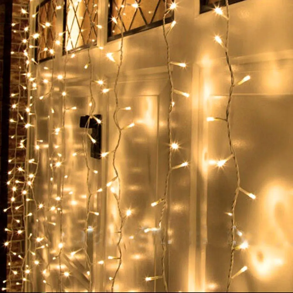 indoor 300 leds twinkle star led window curtain string light for wedding bedroom decorations warm white