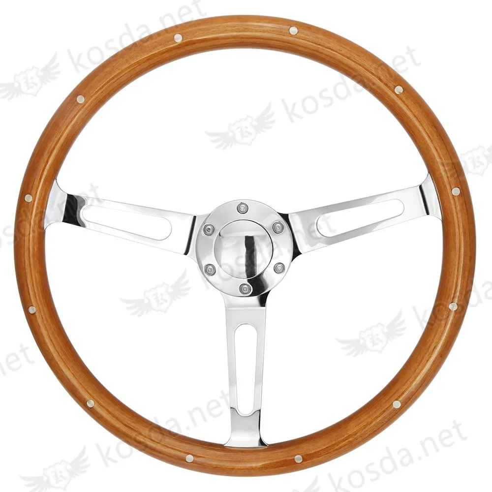 Forever Sharp 15" Deep Dish Steering Wheel – Dark Wood With Aluminum Rivets & Horn Button