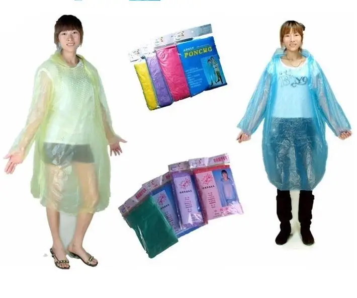 

Fashion Hot Disposable PE Raincoats Poncho Rainwear Travel Rain Coat Rain Wear gifts mixed colors