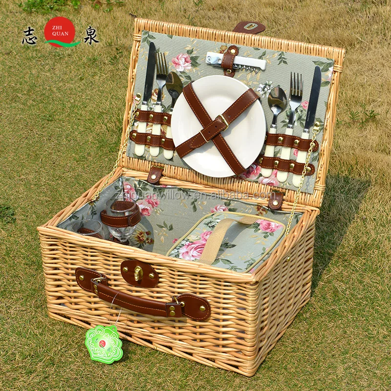 

Newest Designs Cheap rattan rectangle wicker Willow insulated Picnic Baskets set hamper With lids storage basket 4 person, Customized