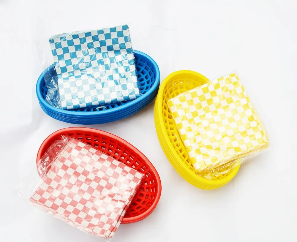 Buy Plastic Food Basket Hamburger Fries Basket W Checked Liners 6pcs Diner Baskets 24pcs Liners French Fries Basket For Bbq Picnic In Cheap Price On Alibaba Com