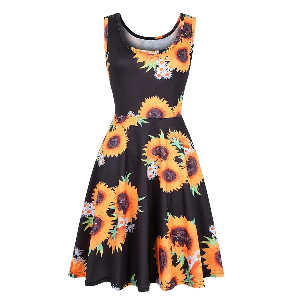 Sunflower Sundress,Beach Casual Dress 