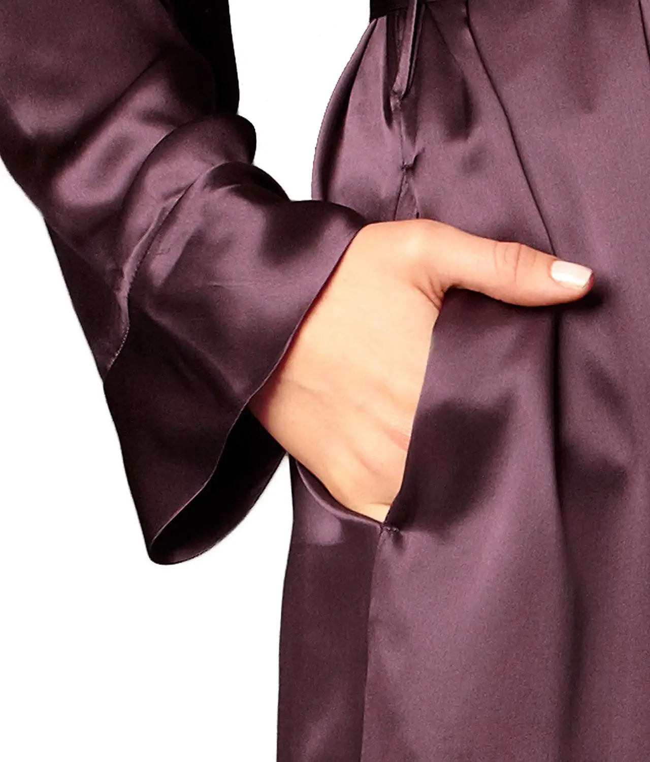 定制女式宽披肩领温柔褶皱长踝长 100% 纯丝绸长袍