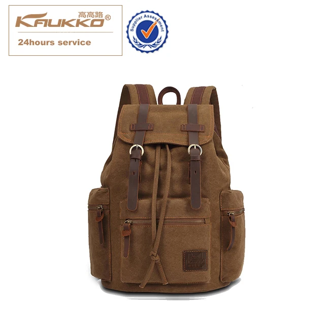 

KAUKKO Custom Canvas Retro Backpack Casual Sport Daypack School Leather Rucksack Backpack for Men and Women, Black/khaki/army green/gray/coffee/light coffee