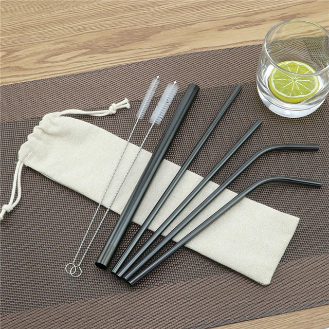 

Portable Travel Straw Reusable Drinking 7pcs stainless steel straw set, Silver;gold;rosegold;black;rainbow;blue;purple